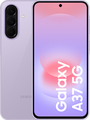 Voor- en achterkant van de lichtpaarse Samsung Galaxy A37