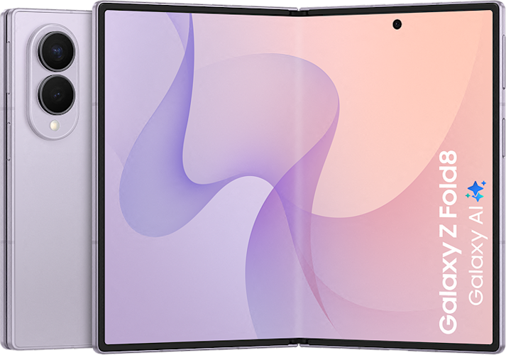 De achterkant en opengeklapte Samsung Galaxy Z Fold8