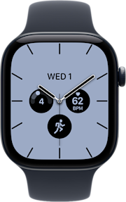 De voorkant van de blauw Apple Watch Series 12 met blauw bandje