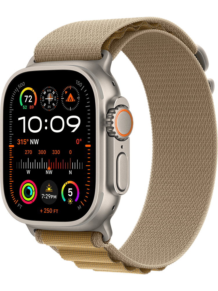 Apple Watch Ultra 2 GPS Cell 49mm Natural Titanium Case with Tan Alpine Loop Medium