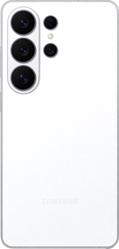 Achterkant van de witte Samsung Galaxy S26 Ultra