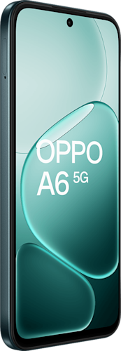 De linker voorkant van de OPPO A6 in Sapphire Black