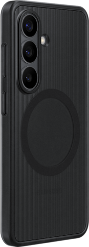 Achterkant van de zwarte rugged magnet case voor de S26, zichtbaar vanaf de zijkant