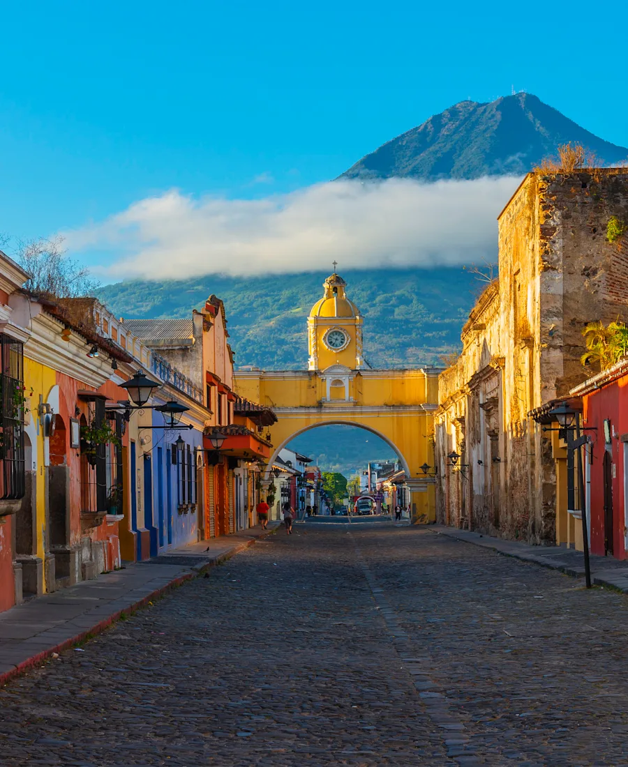 The Santa Catalina Arch in Antigua with Volcán de Agua behind