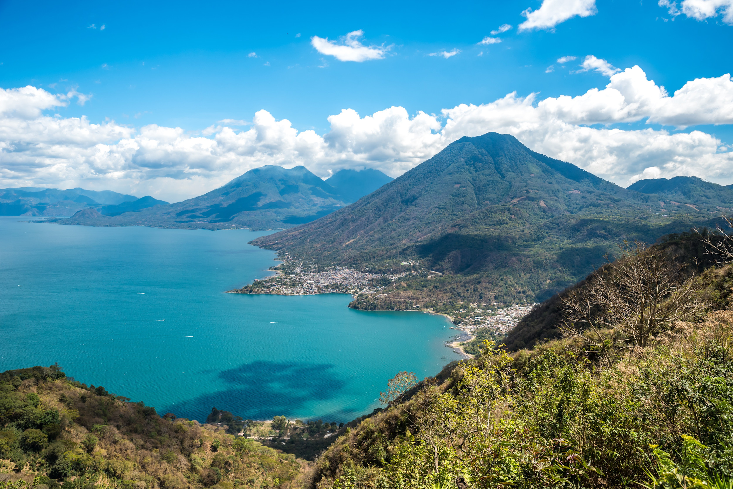Lake Atitlán ringed by volcanoes