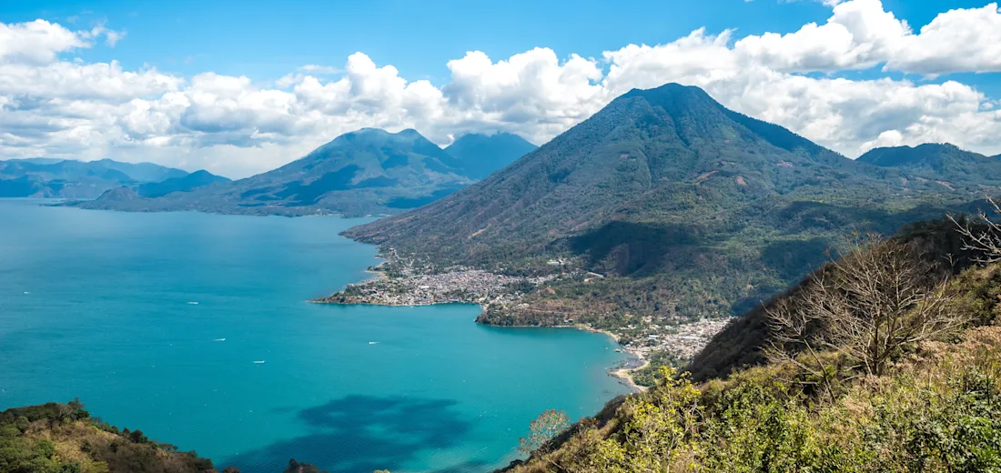Lake Atitlán ringed by volcanoes