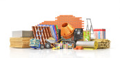 Set of construction materials and tools isolated on a white background