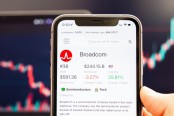 Broadcom stock price on the screen of mobile phones