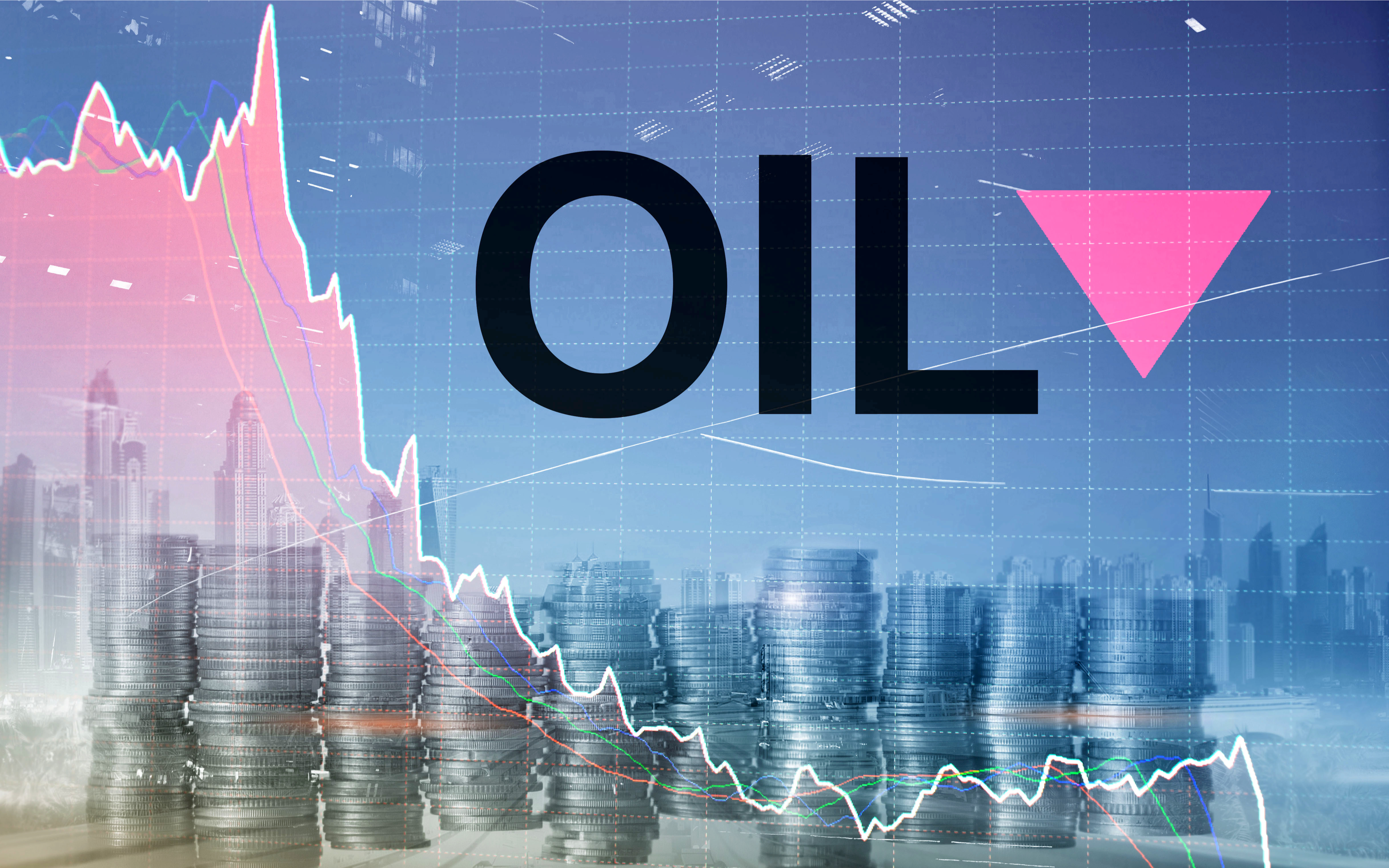 Oil barrels and a financial chart on abstract business background