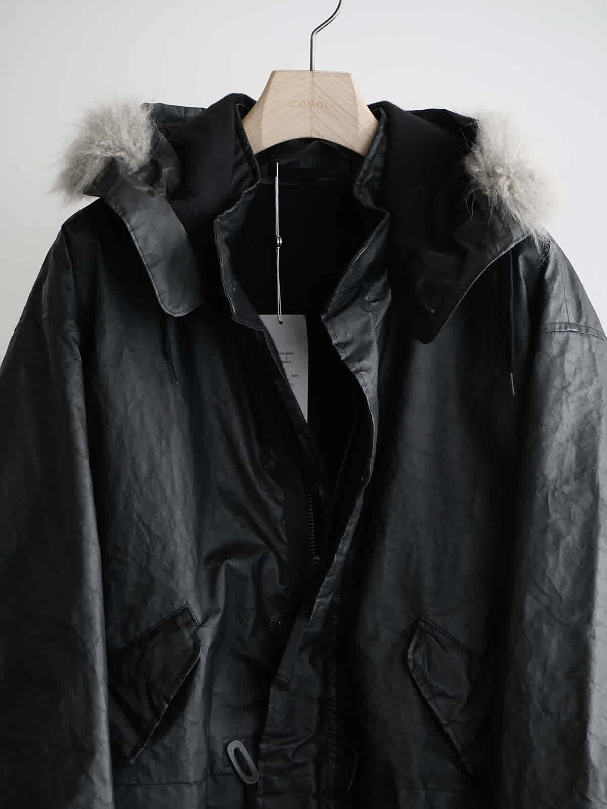 paper leather military hooded coat c8