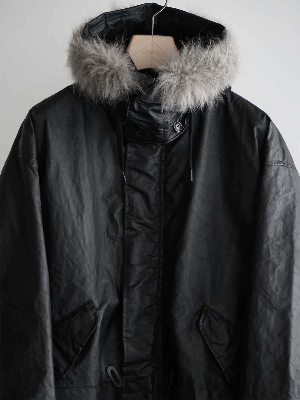 paper leather military hooded coat c7