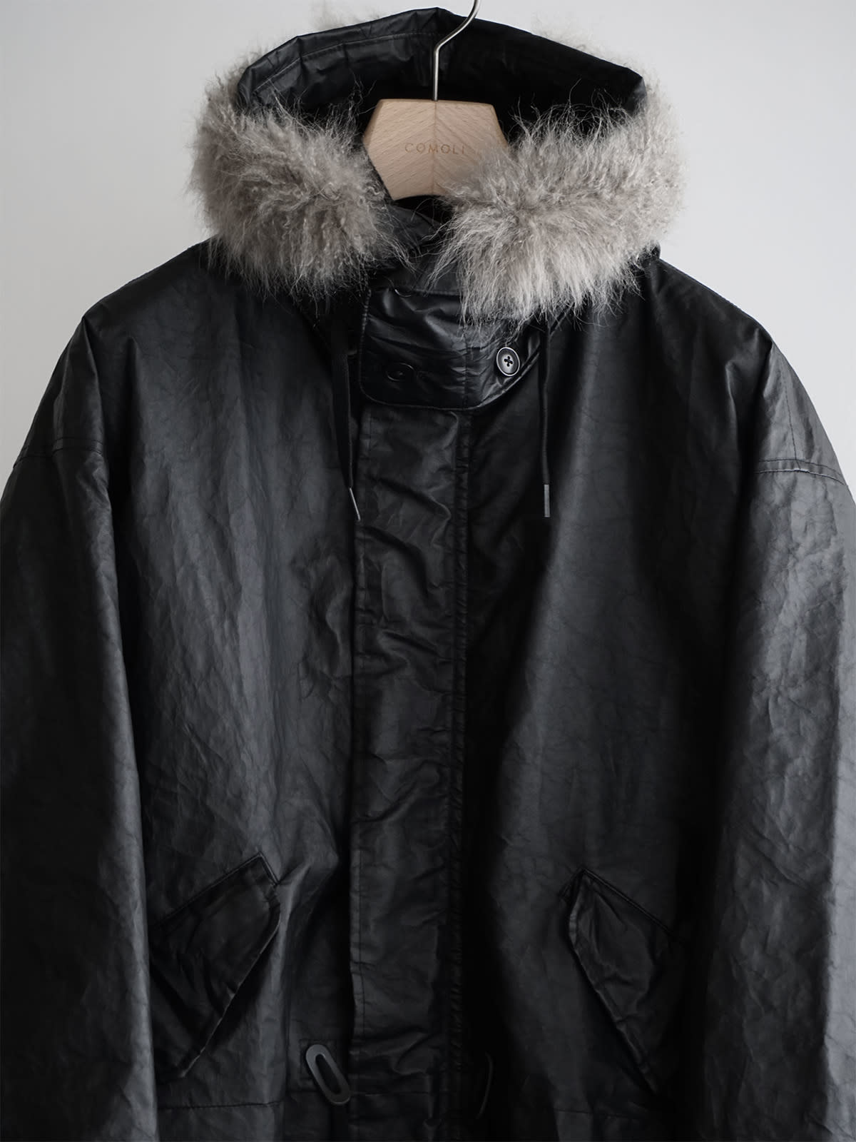 paper leather military hooded coat c7