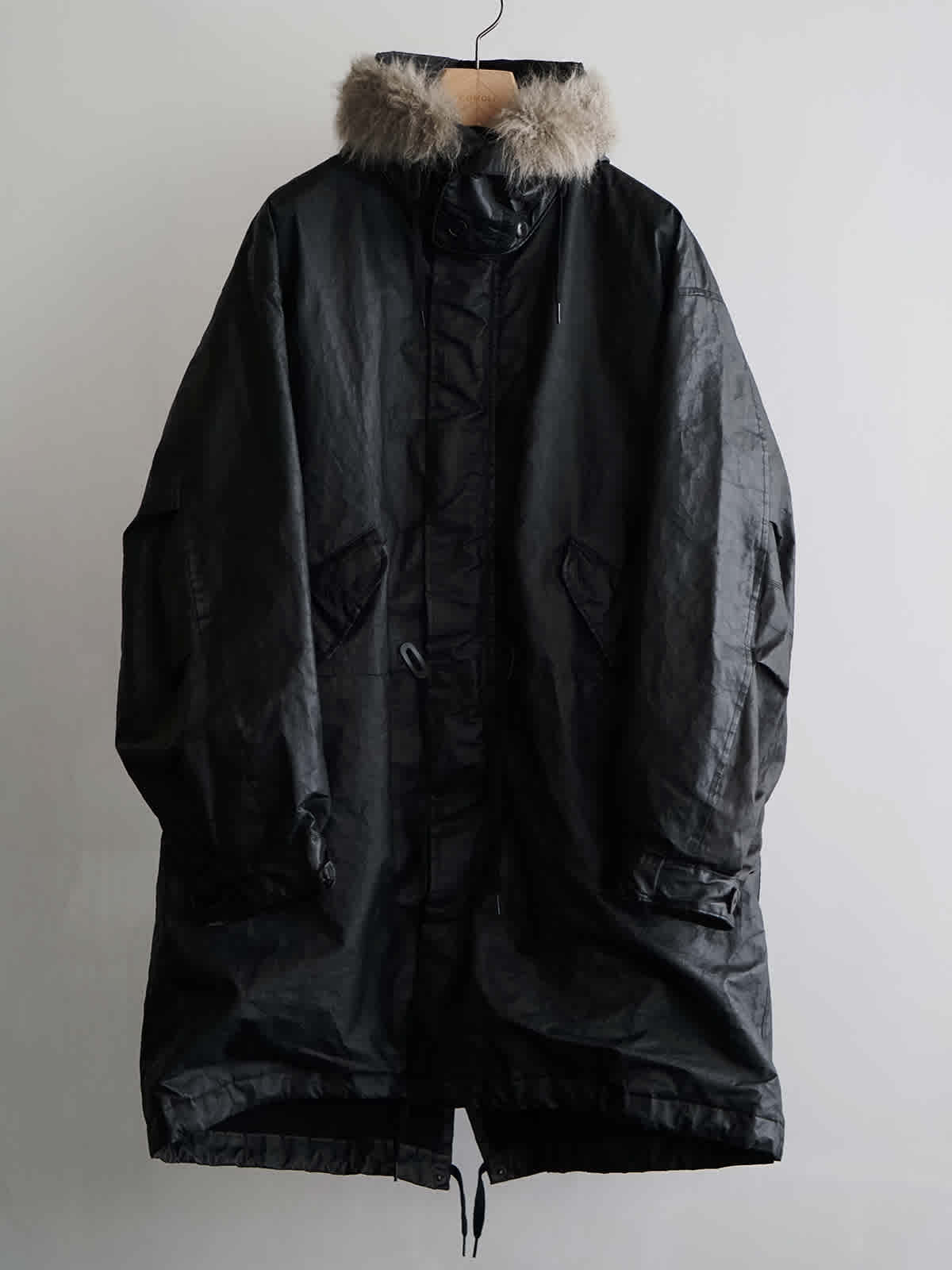 paper leather military hooded coat c2