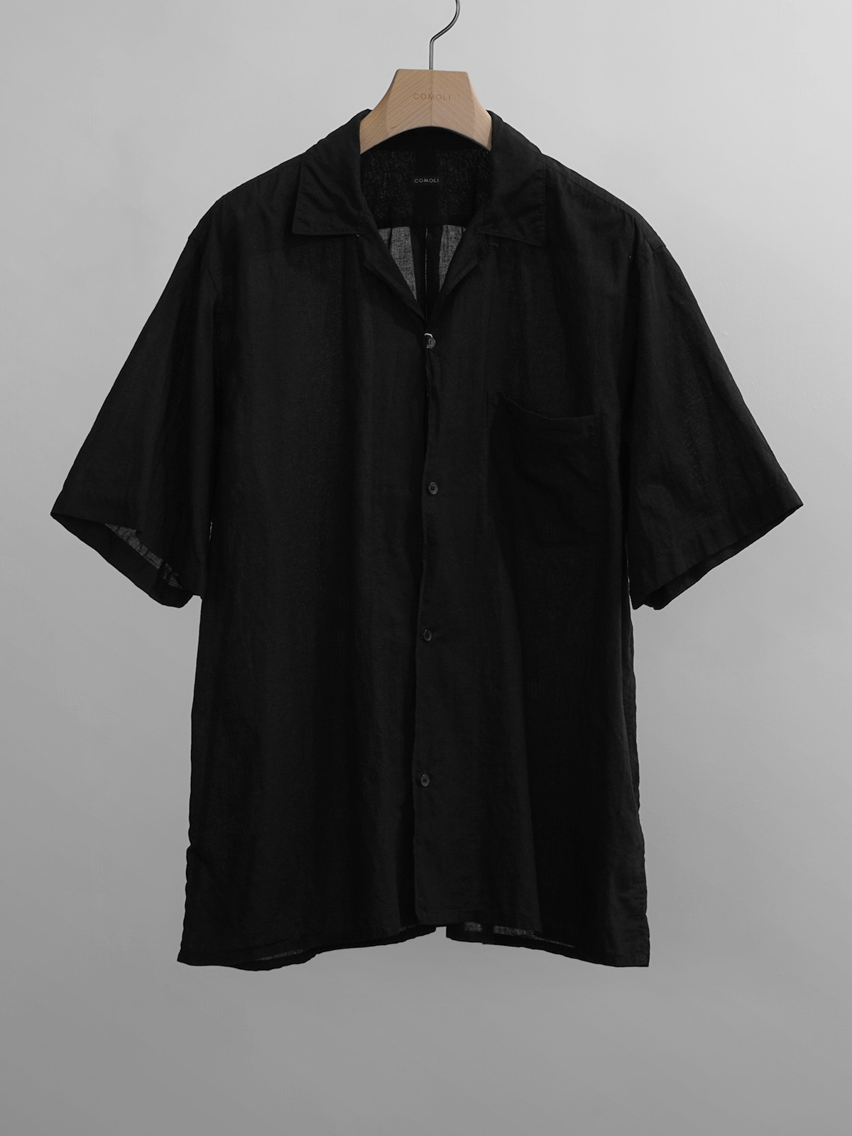 トップス COMOLI KHADI OPEN COLLAR SHIRT 4 COMOLI KHADI cotton short sleeve open collar shirt BLACK