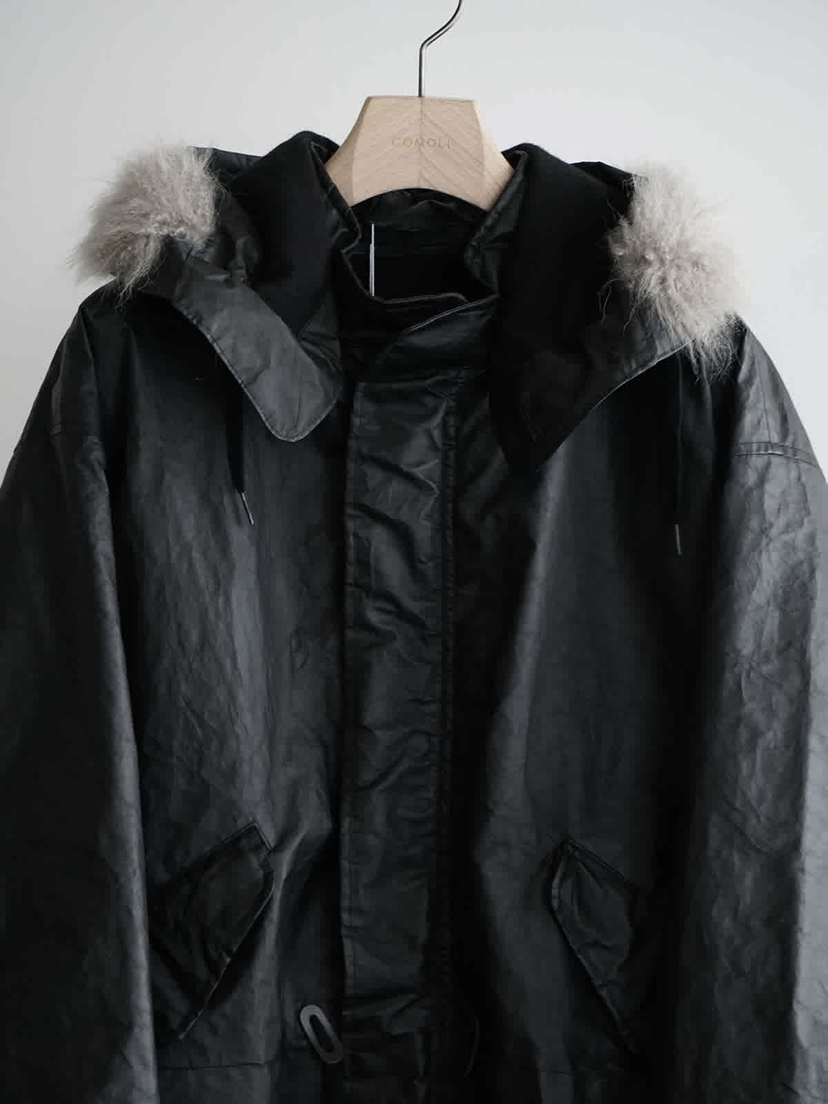 paper leather military hooded coat c6