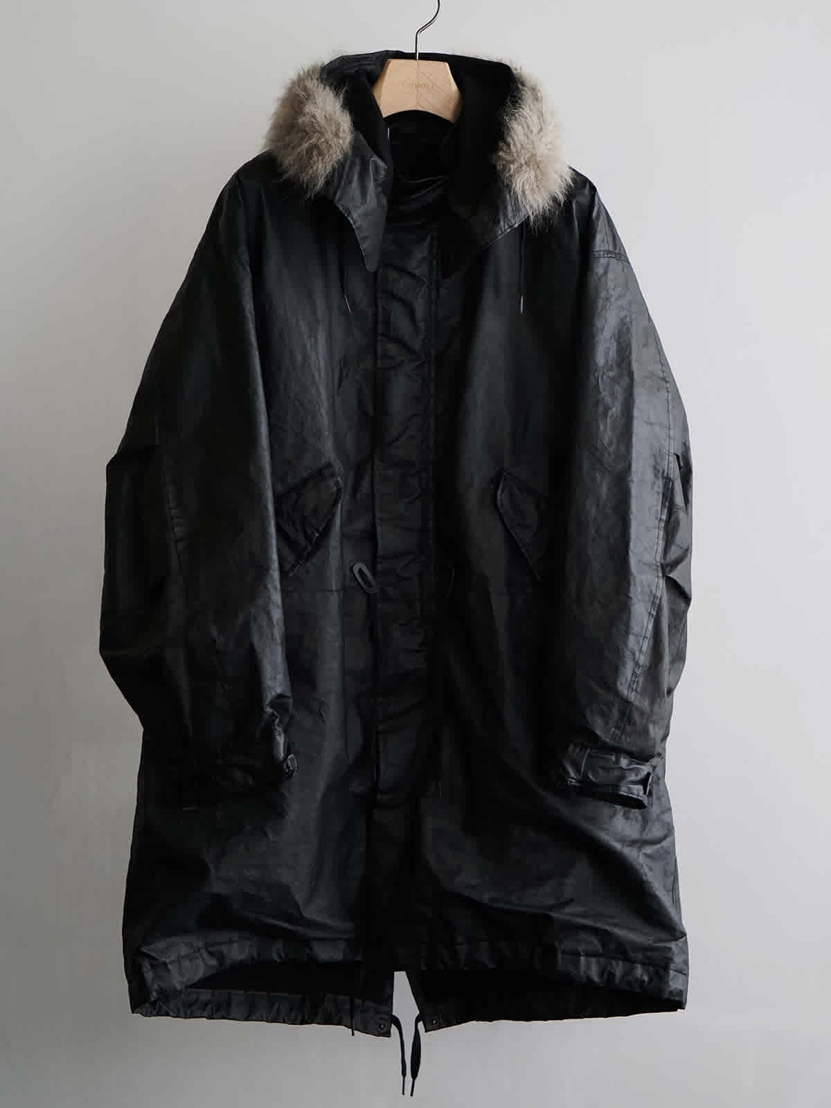 paper leather military hooded coat c1