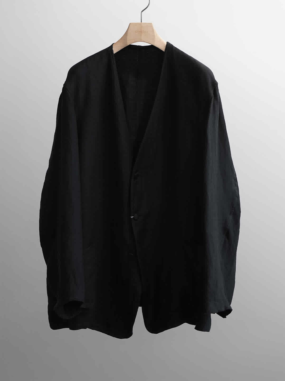 linen satin collarless jacket b1