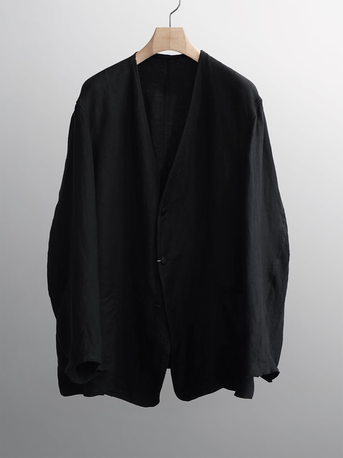 linen satin collarless jacket b1