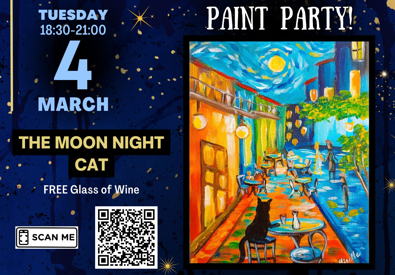 Paint & Sip Party - The Moon Night Cat