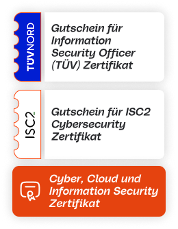 Zertifizierungen: Teilnahmebescheinigung und ISC2 CC und TÜV InfoSec Officer Zertifikate