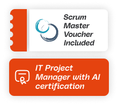 Badge showing certifications for IT Project Manager and Scrum Master