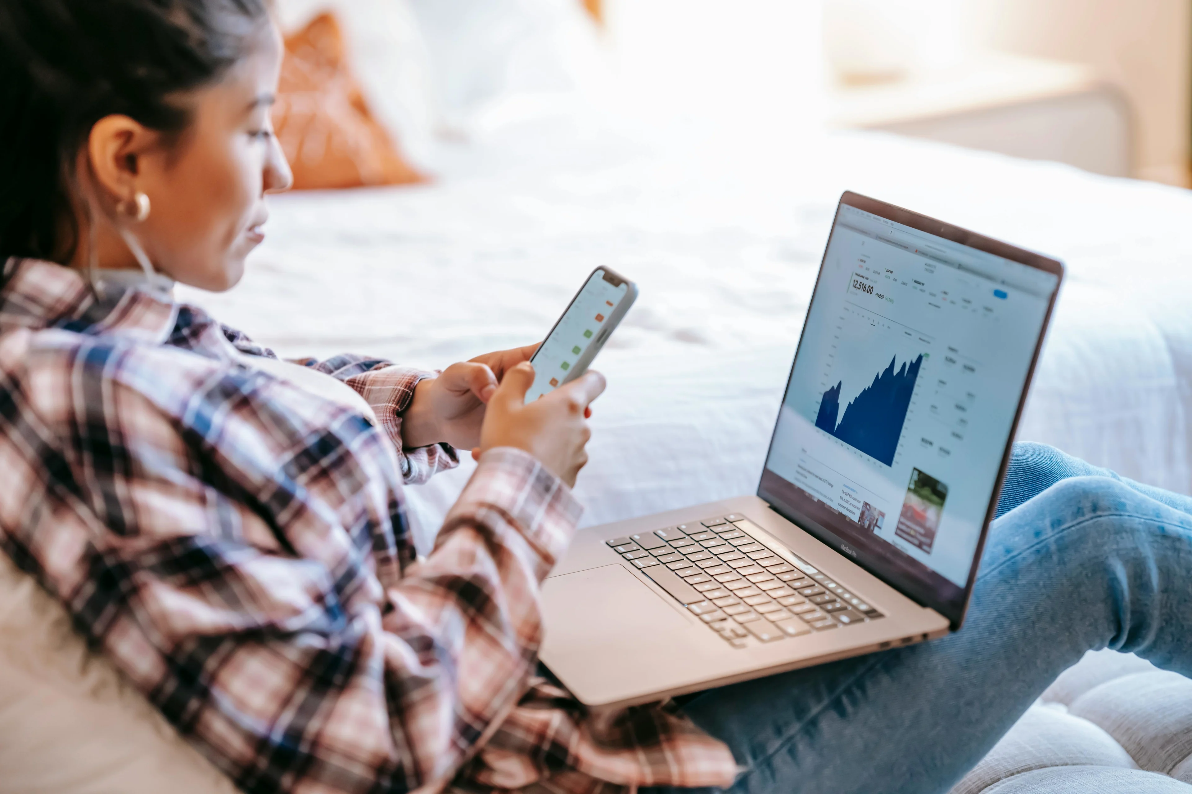 Woman working on data