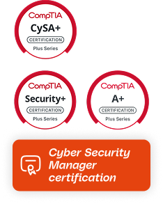 CompTIA CySA+, Security+ und A+ Zertifikate mit Hinweis auf Cyber Security Manager Zertifikat