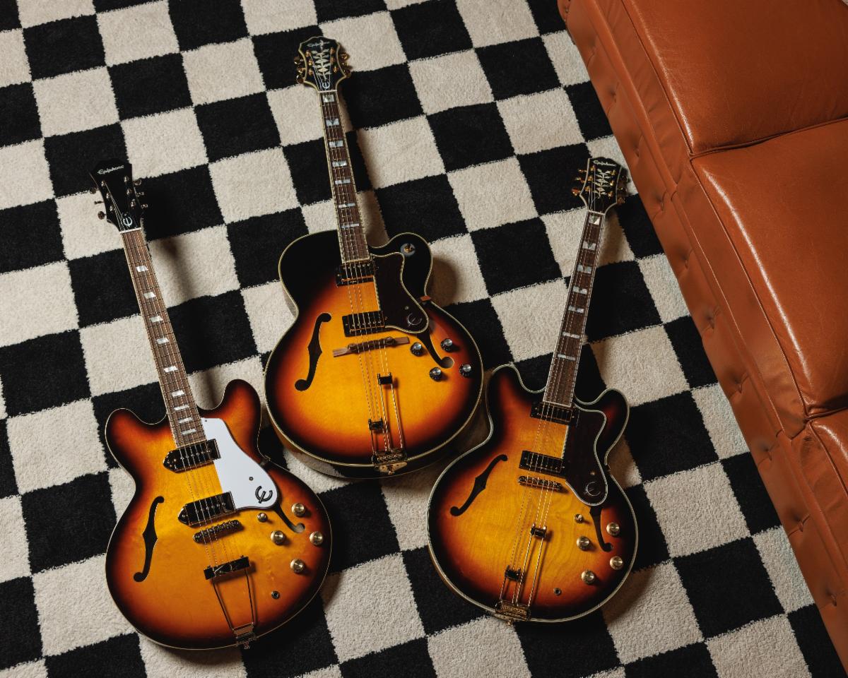 (L-R): the Epiphone Casino, Broadway, and Sheraton in Vintage Sunburst.