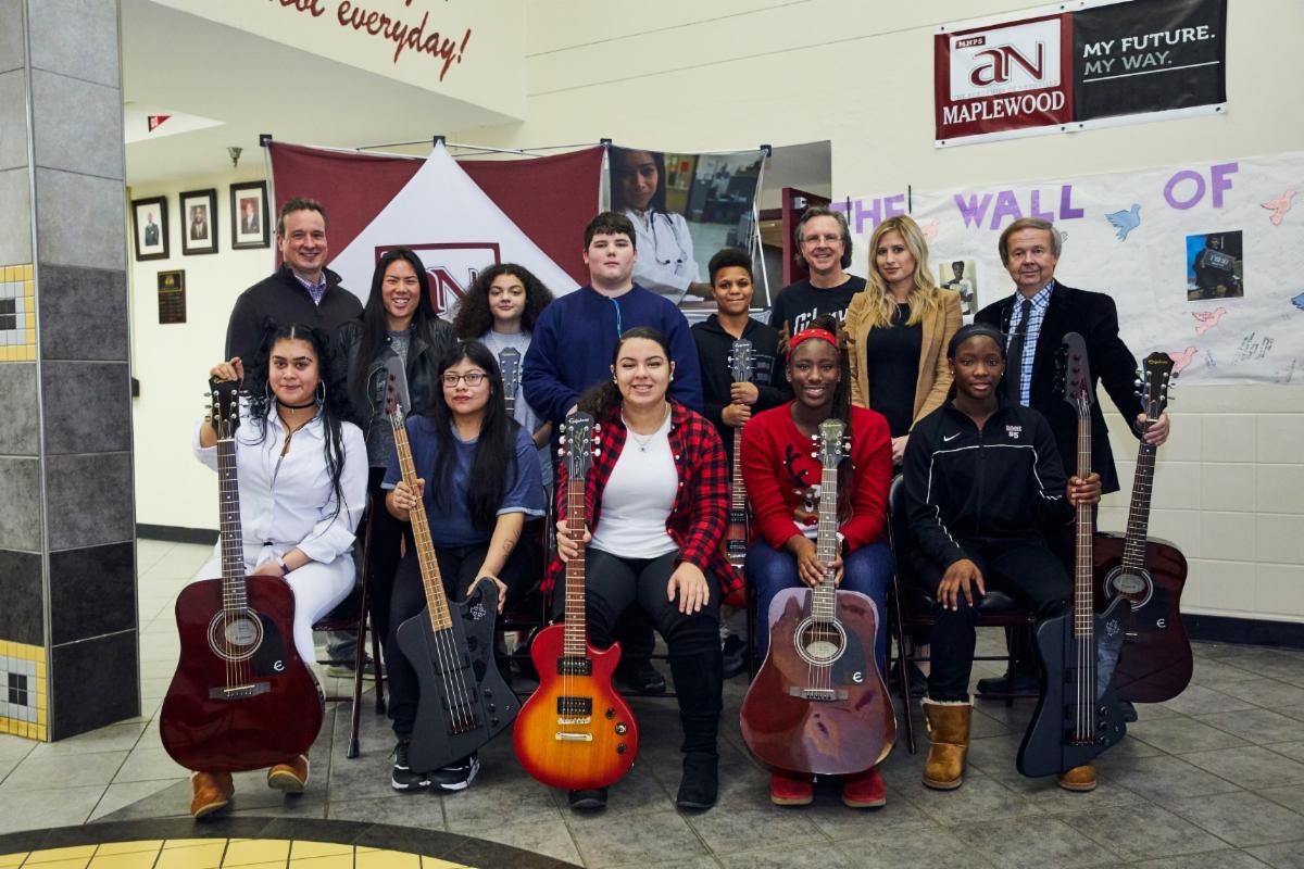 Gibson Gives representatives donate a music room to Maplewood High School in Nashville, TN