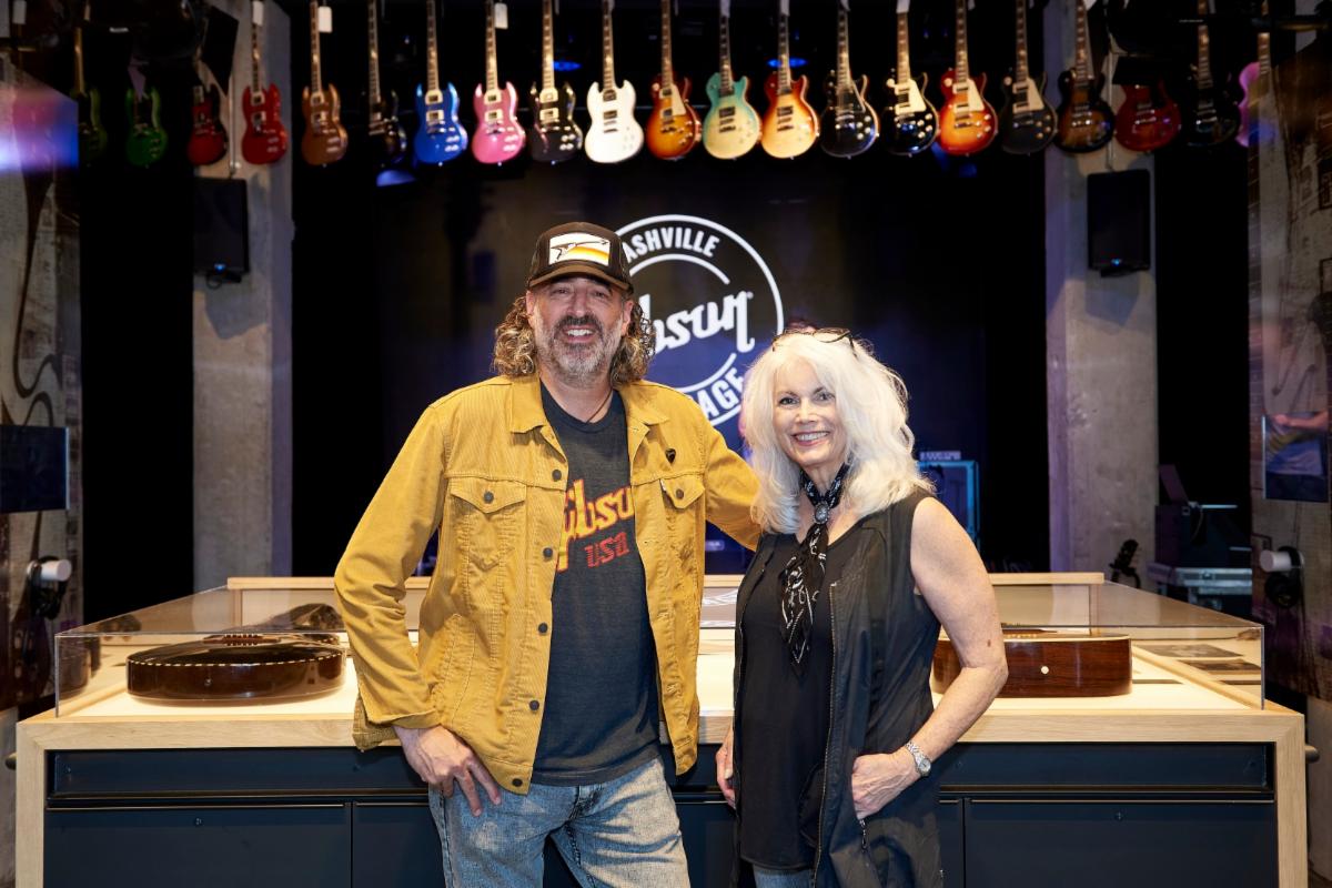 (L-R): JC (President and CEO, Gibson Brands) and Emmylou Harris at the Gibson Garage.