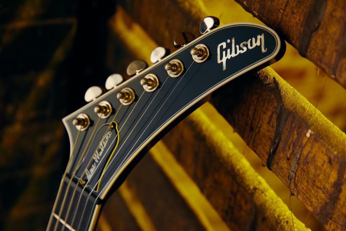 Gibson Dave Mustaine Flying V™ EXP Limited Edition headstock on the Ebony VOS.