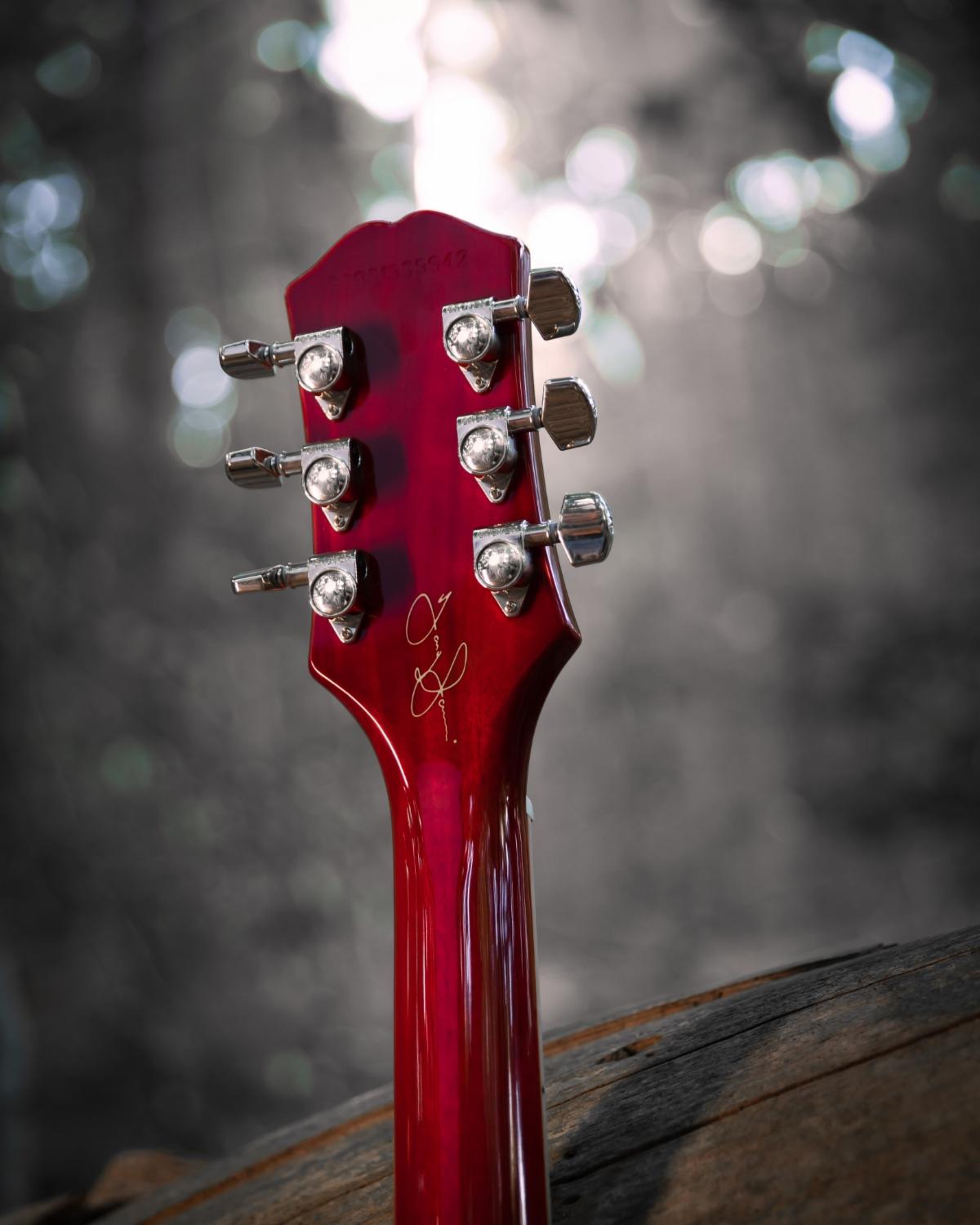 Tony Iommi’s signature is on the back headstock of the Epiphone Tony Iommi SG Special.