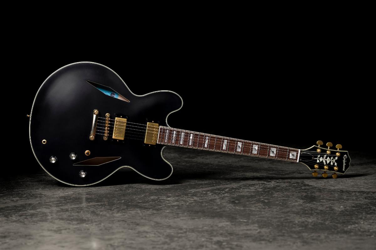 the Epiphone Emily Wolfe Sheraton Stealth in Black Aged Gloss.