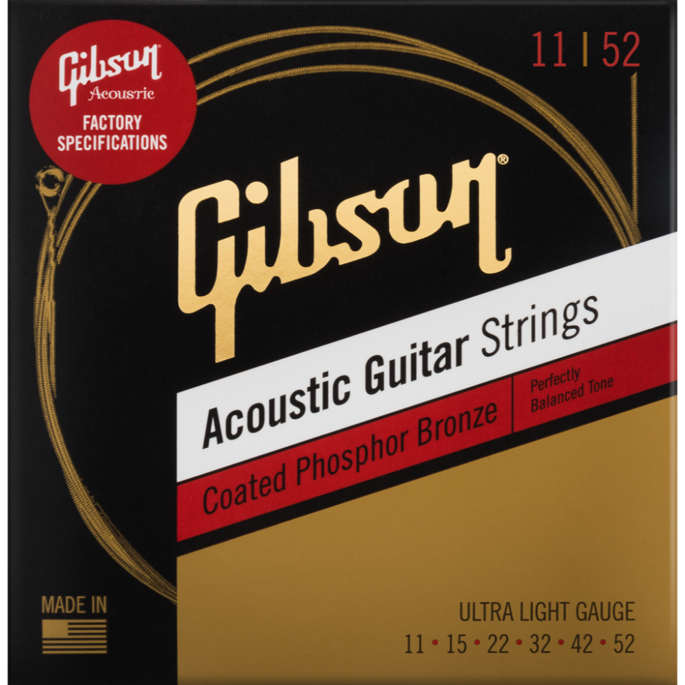 Gibson Coated Phosphor Bronze Acoustic Guitar Strings - Ultra-Light