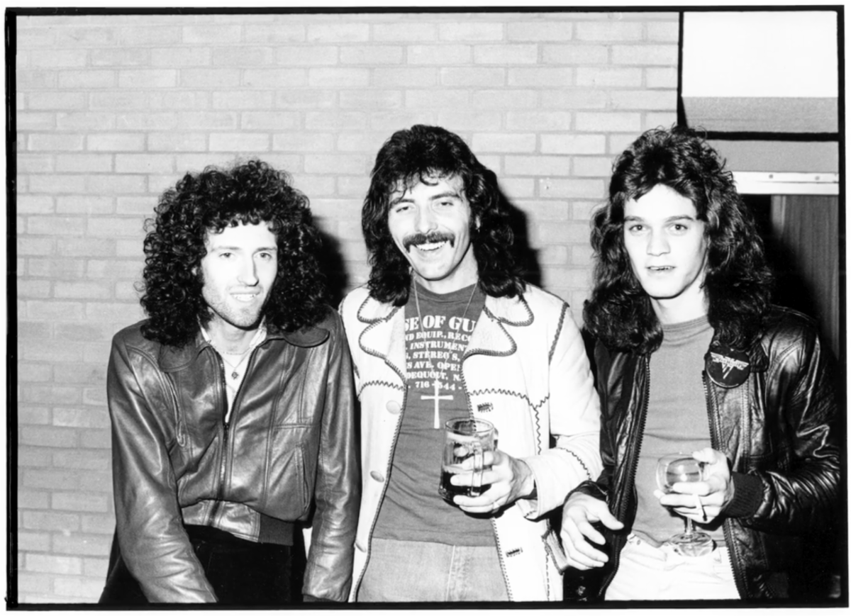 (L-R): Brian May (Queen), Tony Iommi (Black Sabbath) and Eddie Van Halen (Van Halen). Photo credit: Ross Halfin.