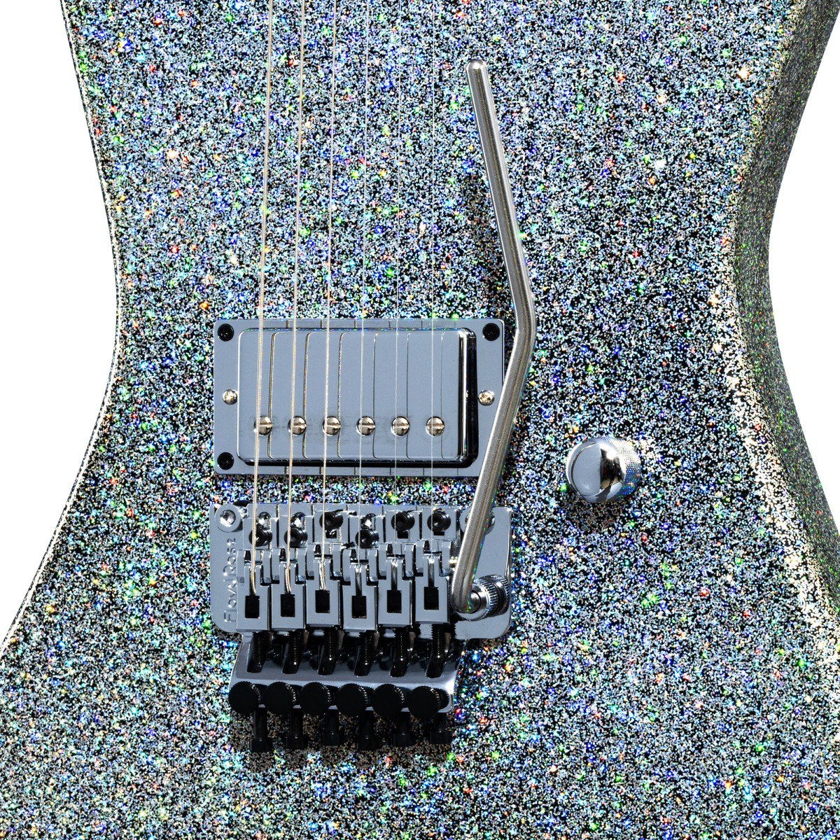 Silver Sparkle Lightning Bolt Guitar Strap- Metal Flake