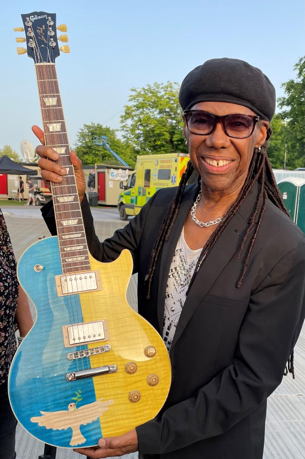 Nile Rogers of Chic with the Gibson Guitars For Peace Les Paul.