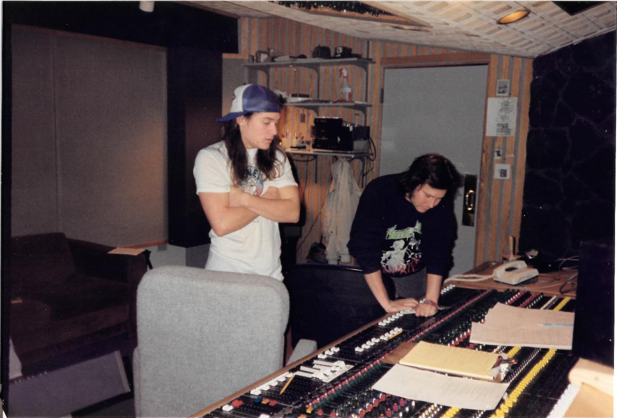 (L-R): Mike Patton and Bill Gould during the recording of The Real Thing circa 1989. Photo credit: Matt Wallace.