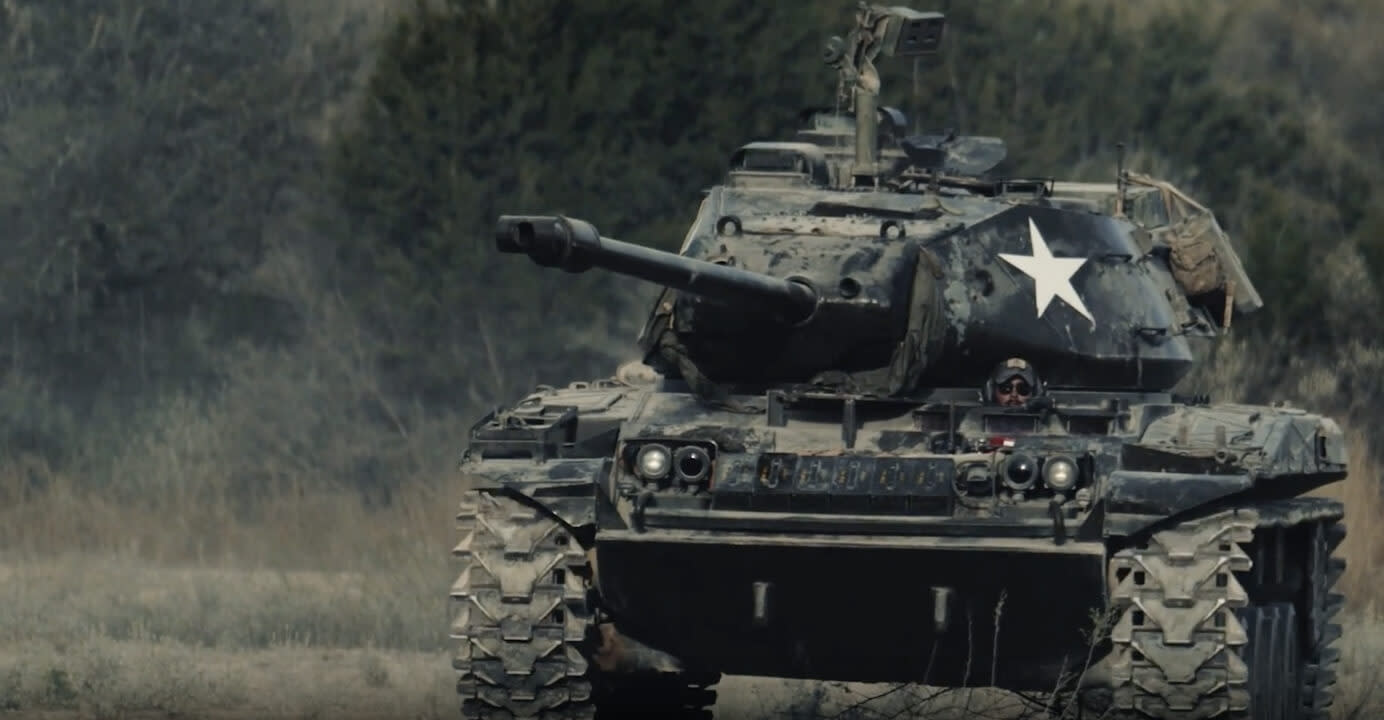 A tank on its way to blow up Wally