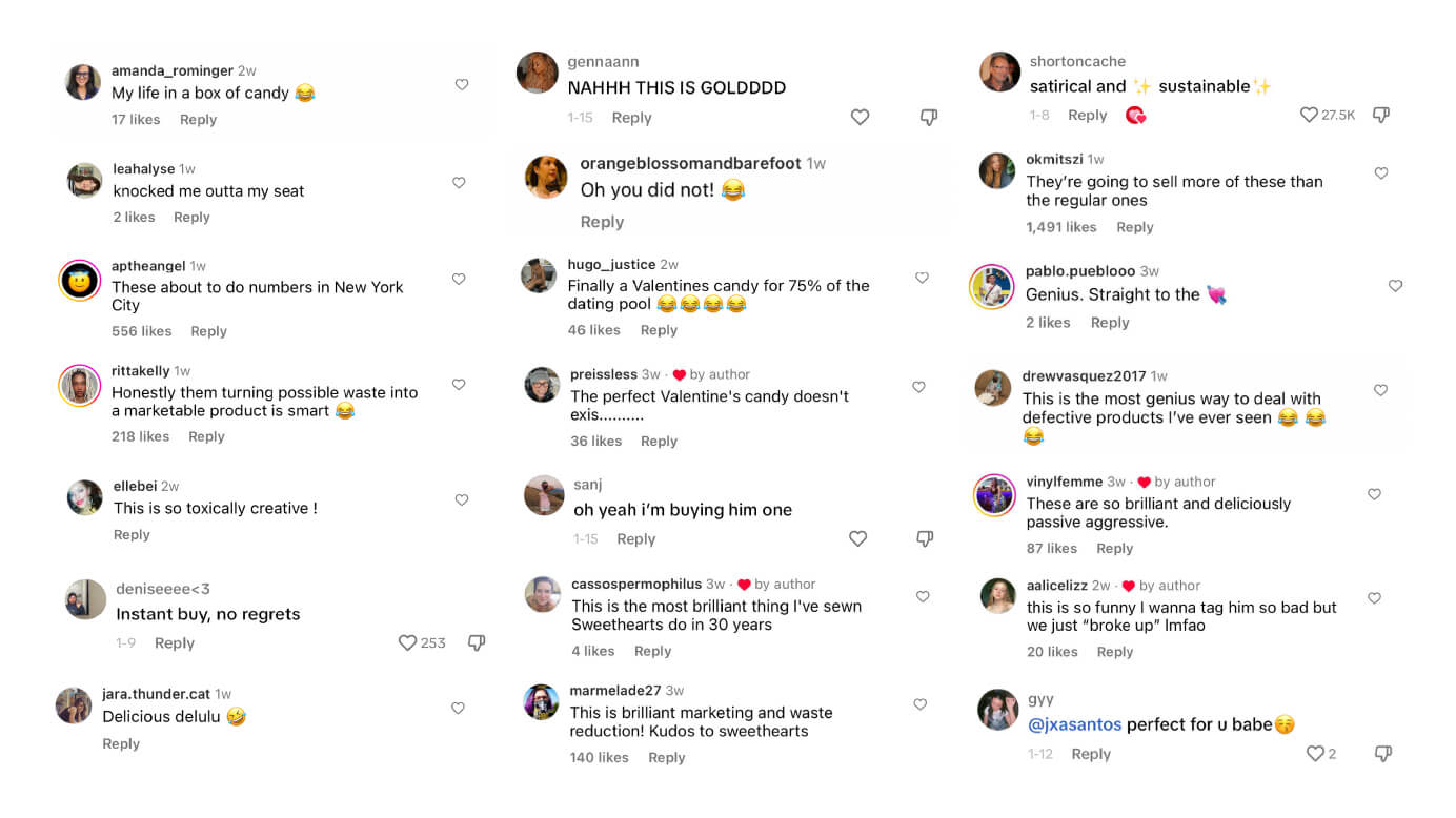 A collage of various users' leaving witty and funny comments on Sweethearts Situationships posts