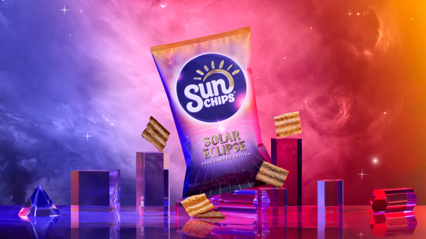 SunChip Solar Eclipse chips and bag with a galaxy backdrop