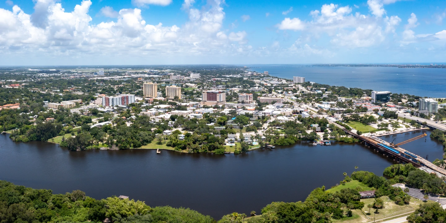 Melbourne, FL from the air at midday. 