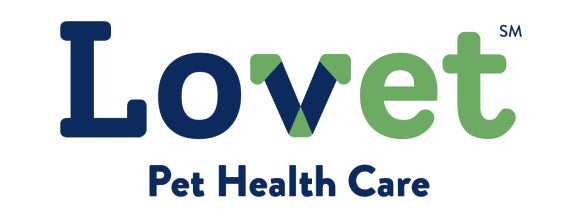 The Lovet Pet Health Care logo. The "v" in Lovet has the ears and nose of a dog.