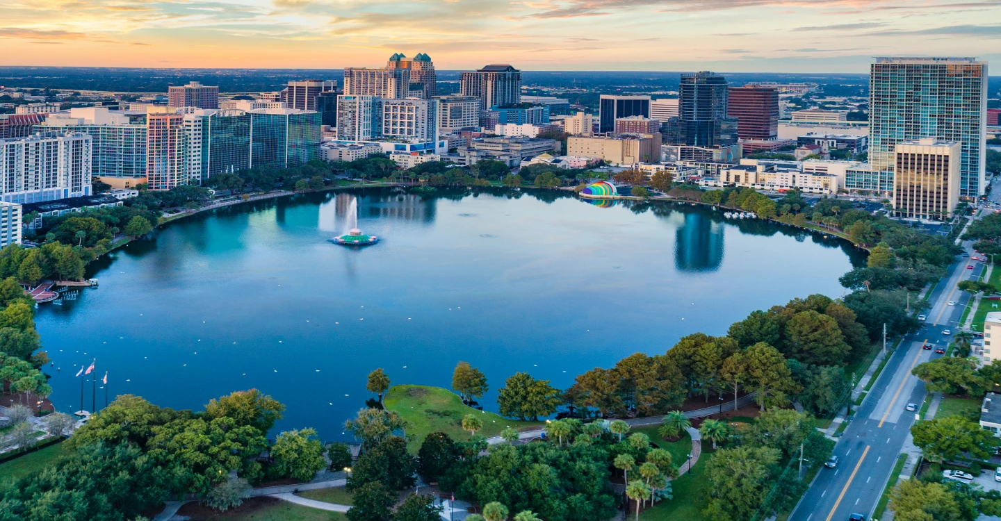 The Orlando skyline at twilight. 