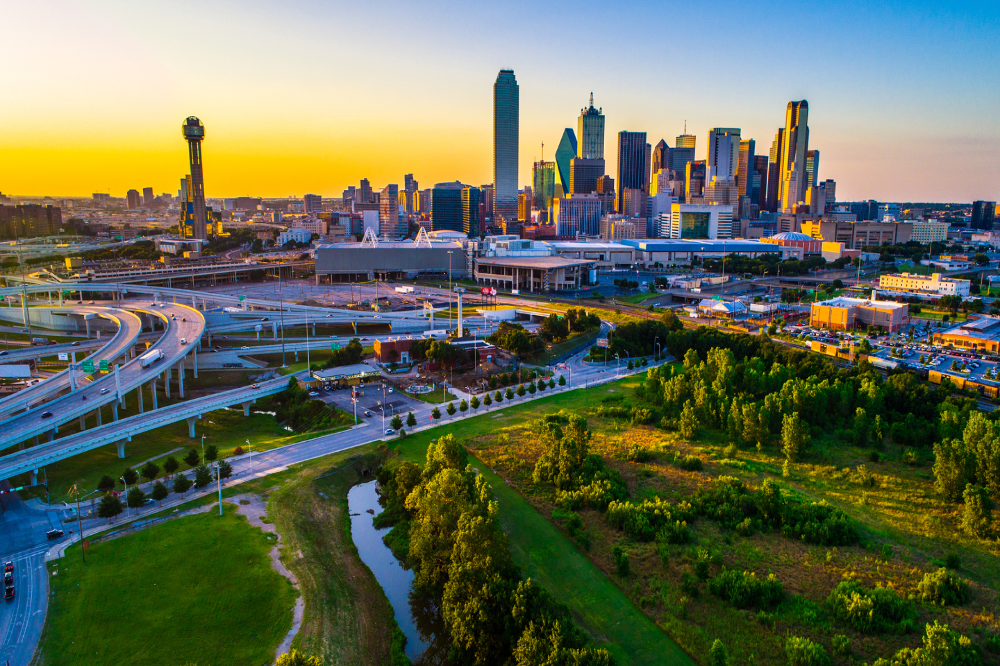Dallas skyline at twilight.