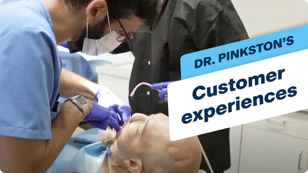 Dr. Pinkston greeting a ClearChoice patient after his dental implant process.