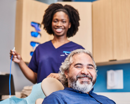 An Aspen Dental patient prepares for a dental exam. 