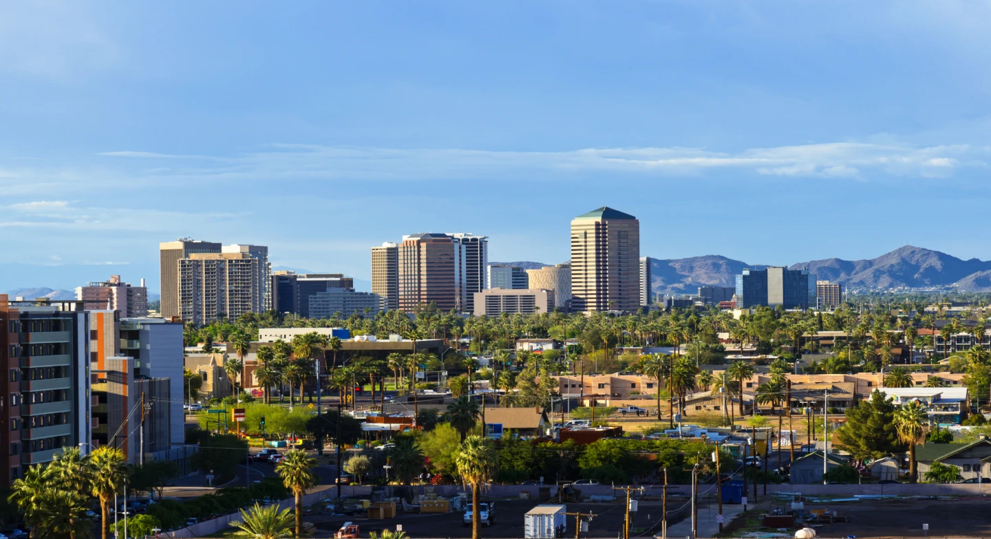 Phoenix, Arizona skyline at midday. 