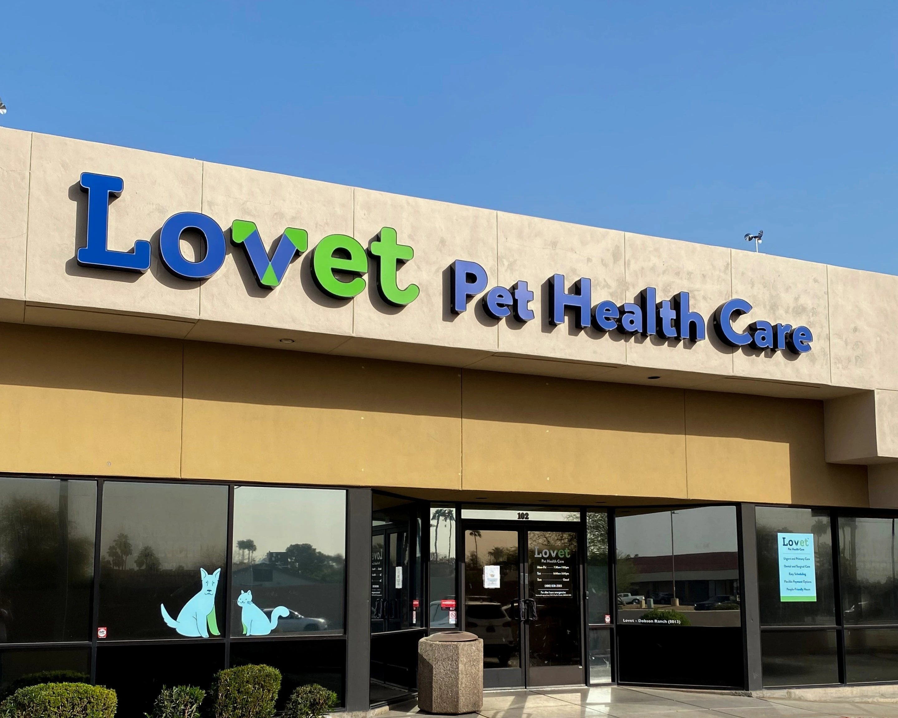 The exterior of Lovet Pet Health Care's Dobson Ranch location.