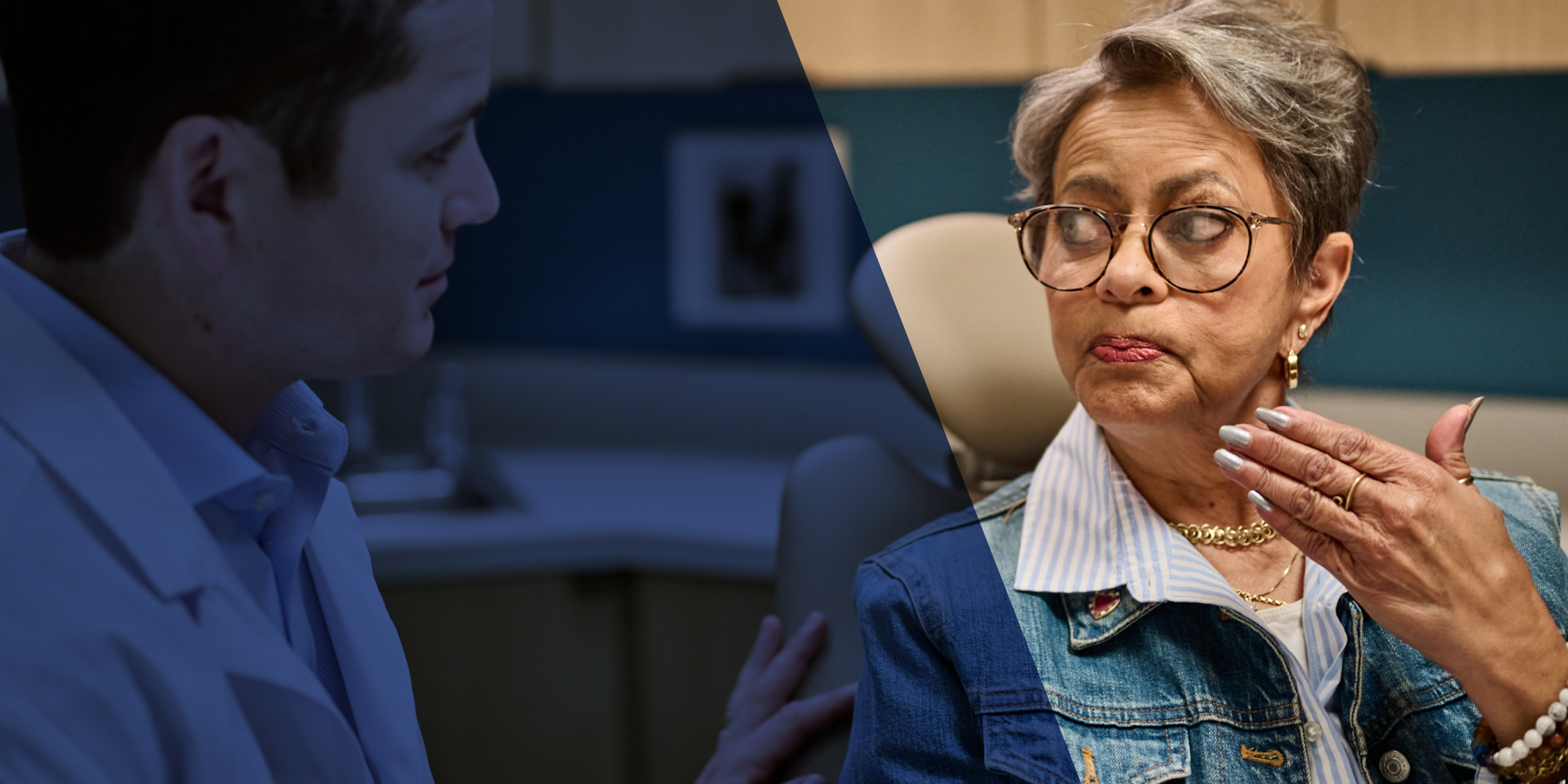 An Aspen Dental patient speaks with a doctor. 